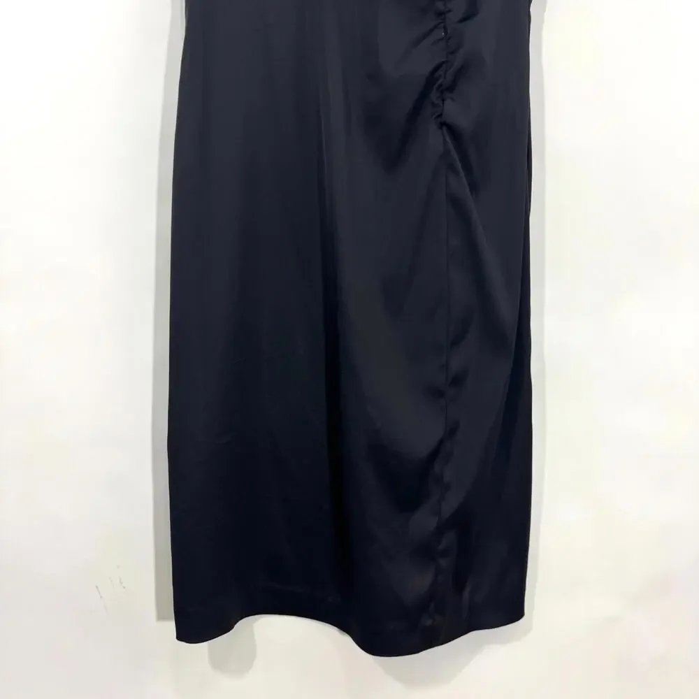Donna Ricco New York Women’s Size 8 Black Satin V Neck Ruched Front Sheath Dress - Picture 3 of 10